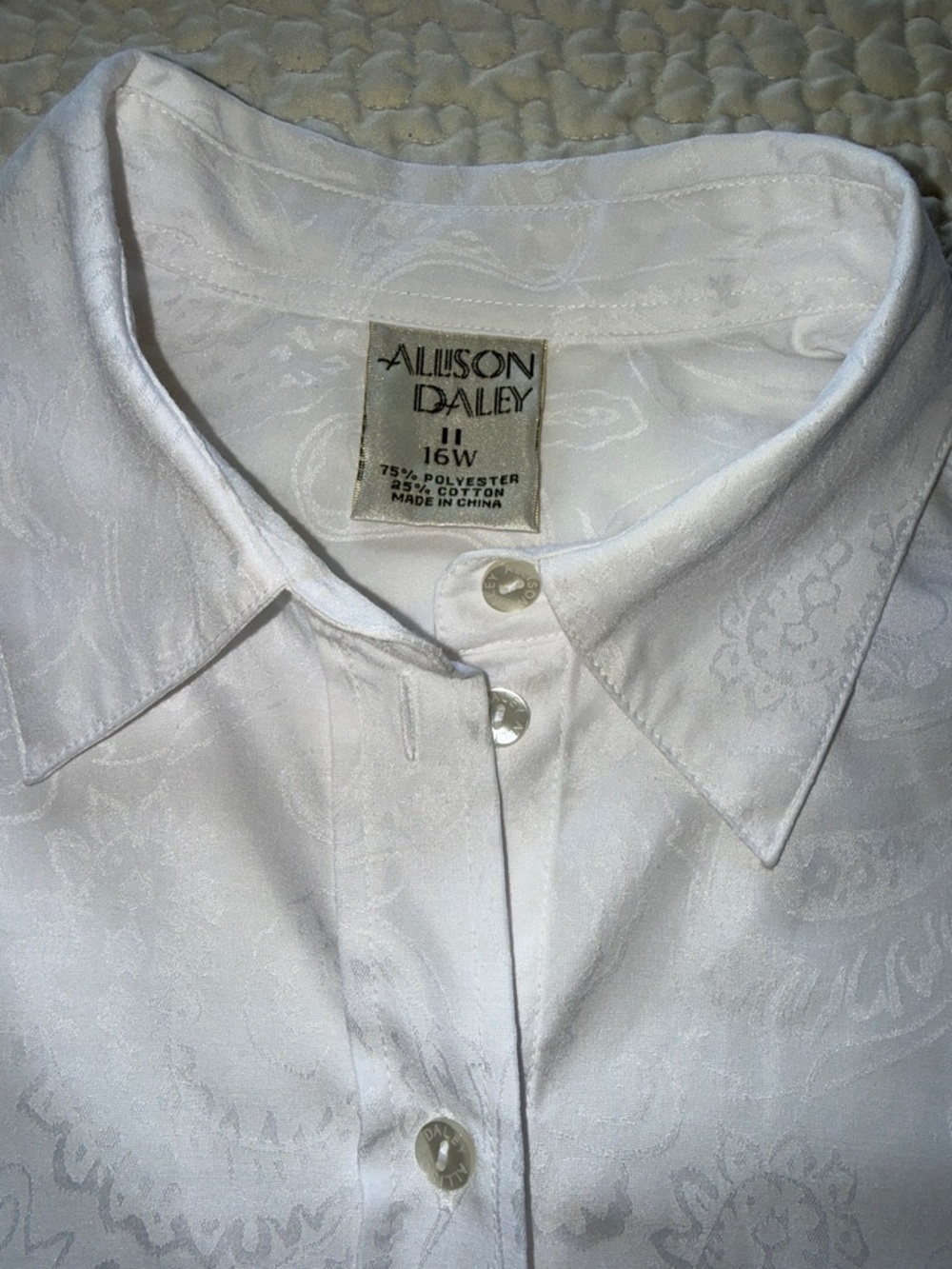 Allison Daley White Paisley Jacquard Button-Front Shirt Plus Sz 16W - Picture 5 of 8